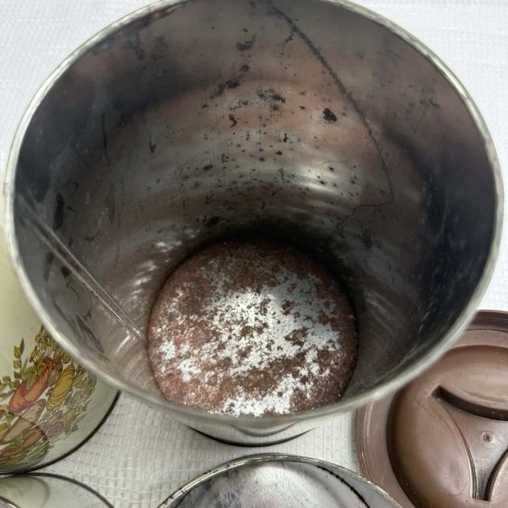 Vintage Ballonoff Tin Canister Set Lids Vegetables MCM Brown Retro 70s Kitchen